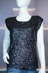 Women'S Party Top with Sequins And a Fitted Design Black